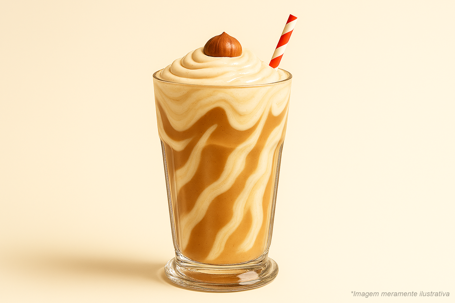 Imagem ilustrativa de milk-shake de avelã recheado e coberto por uma trufa branca de avelãs